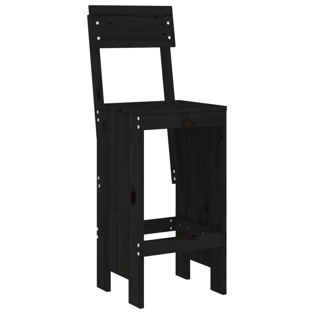 3 Piece Garden Bar Set Black Solid Pine Wood Outdoor Patio Furniture Table