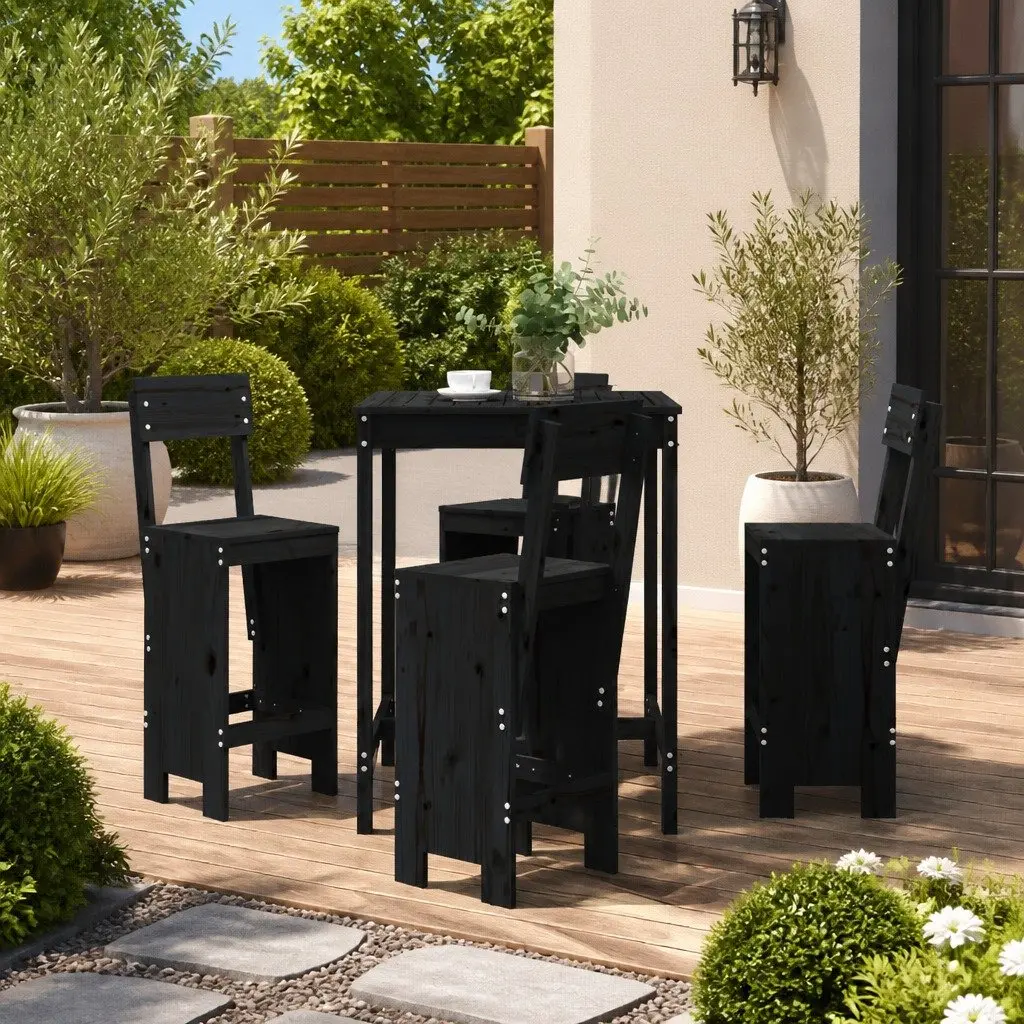 Garden Bar Set Black Wood 5 Piece Outdoor Furniture