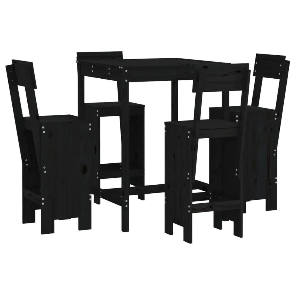 Garden Bar Set Black Wood 5 Piece Outdoor Furniture