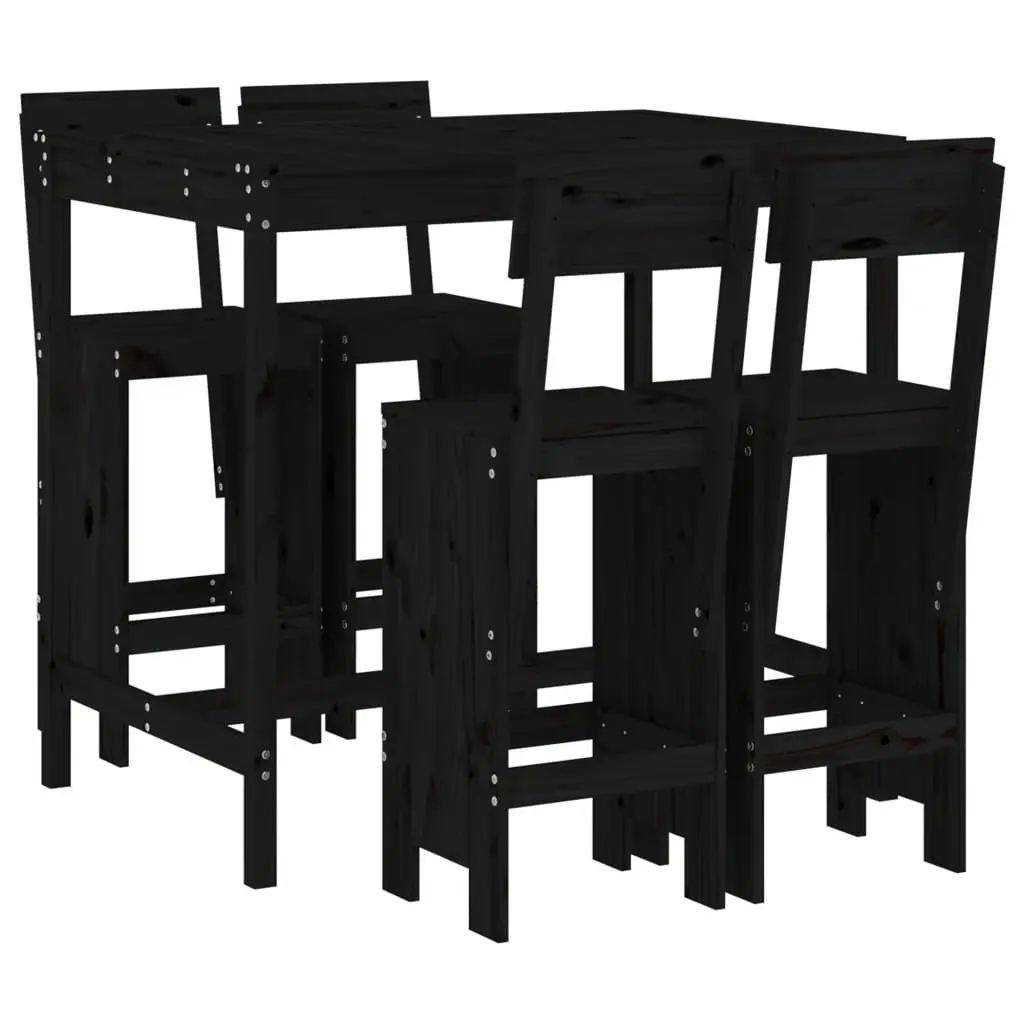 Garden Bar Set Solid Pine Wood 5 Piece Black Outdoor Furniture Patio Dining Stools Table