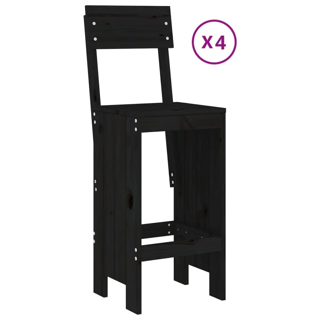 Garden Bar Set Solid Pine Wood 5 Piece Black Outdoor Furniture Patio Dining Stools Table