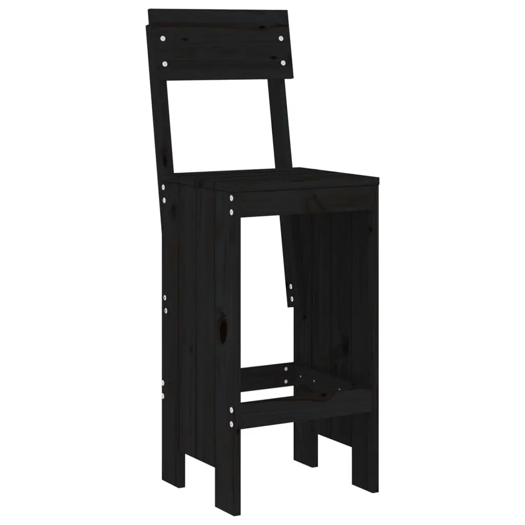 Garden Bar Set Solid Pine Wood 5 Piece Black Outdoor Furniture Patio Dining Stools Table