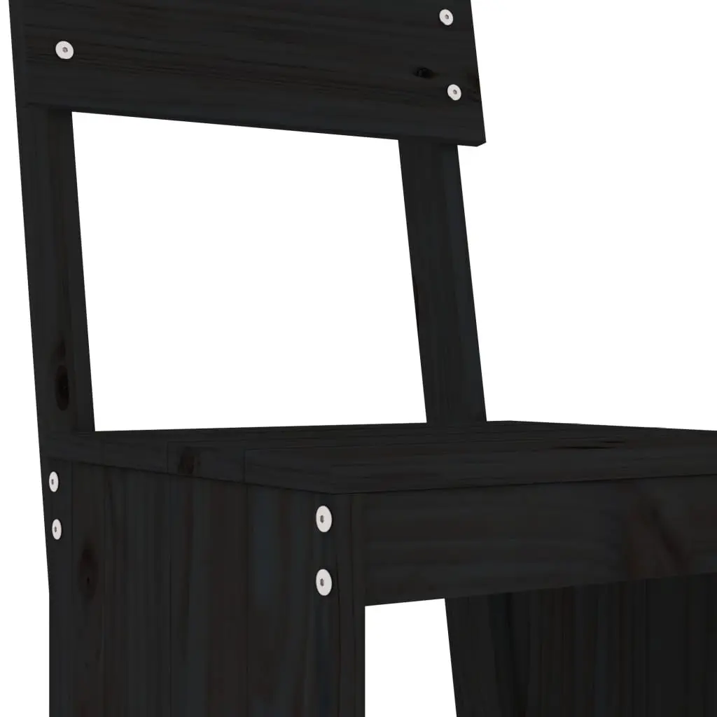 Garden Bar Set Solid Pine Wood 5 Piece Black Outdoor Furniture Patio Dining Stools Table