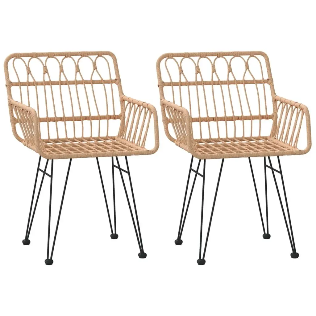 Garden Set 3 Piece Outdoor Dining Furniture Brown Poly Rattan Table and Chairs