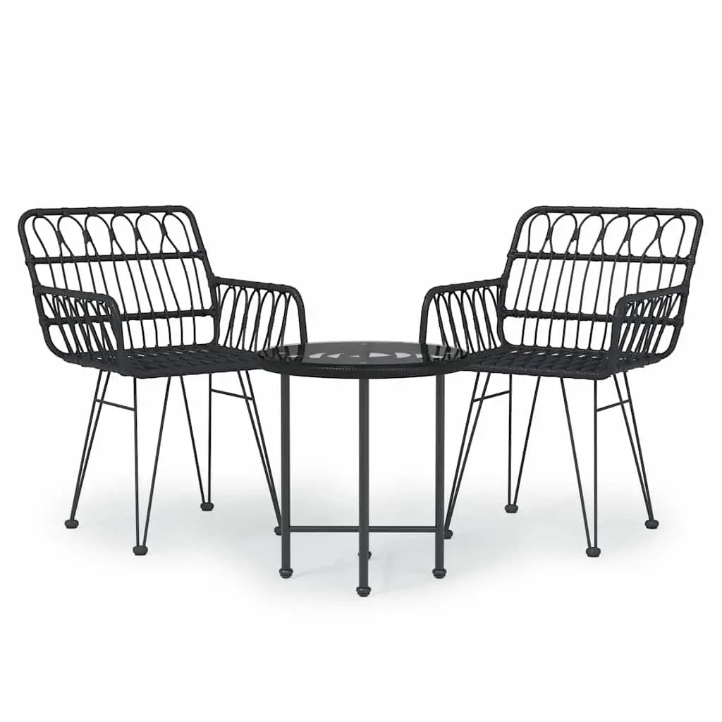 Outdoor Dining Set 3 Piece Black Poly Rattan Patio Table Chair