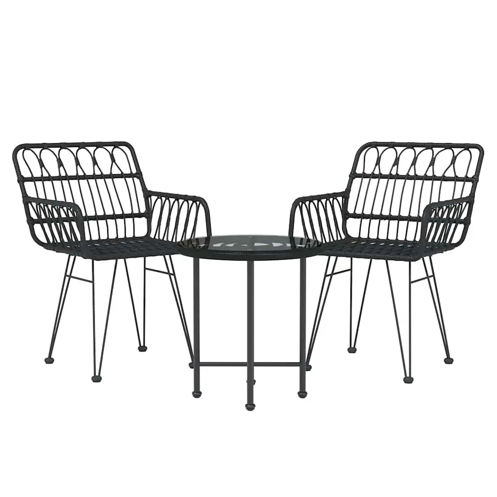Outdoor Dining Set 3 Piece Black Poly Rattan Patio Table Chair