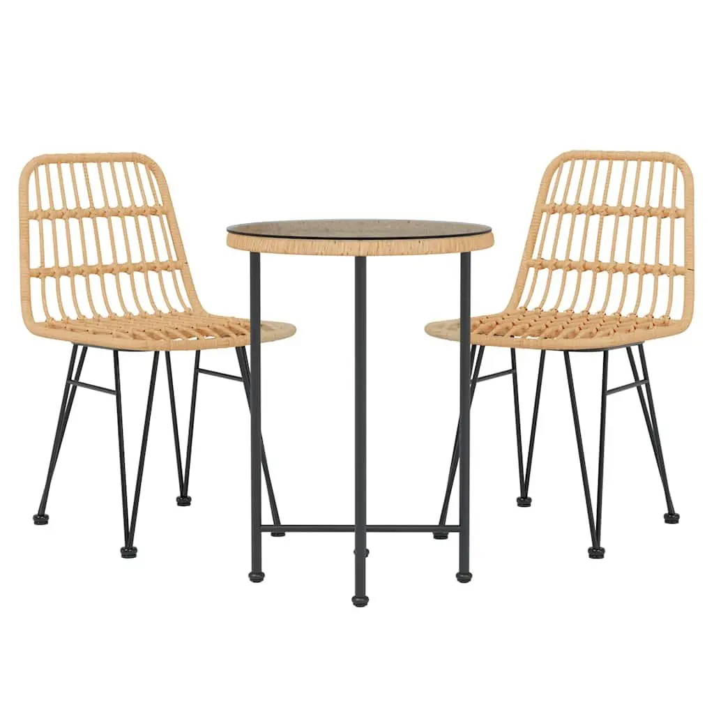 Outdoor Dining Set 3 Piece Brown Poly Rattan Chairs and Table Weather Resistant Steel Frame
