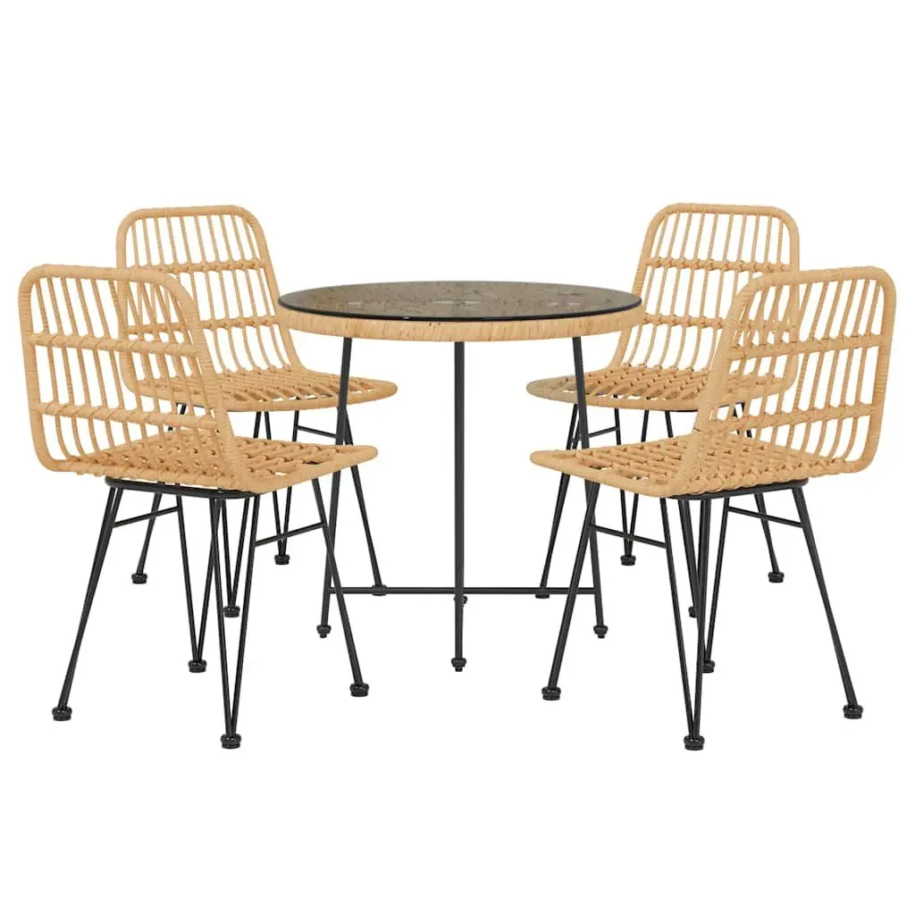 Outdoor Dining Set 5 Piece PE Rattan Steel Frame Brown with Tempered Glass Top