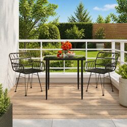 3 Piece Garden Dining Set Black Outdoor Patio Furniture Rattan Chairs Table