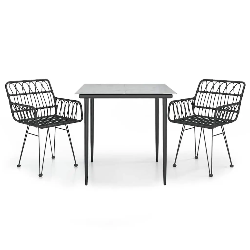 3 Piece Garden Dining Set Black Rattan Outdoor Patio Furniture