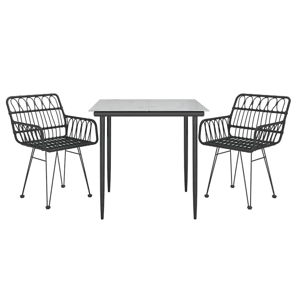 3 Piece Garden Dining Set Black Rattan Outdoor Patio Furniture
