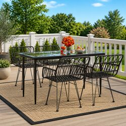 5 Piece Garden Dining Set Outdoor Patio Furniture Black Rattan Chairs Table