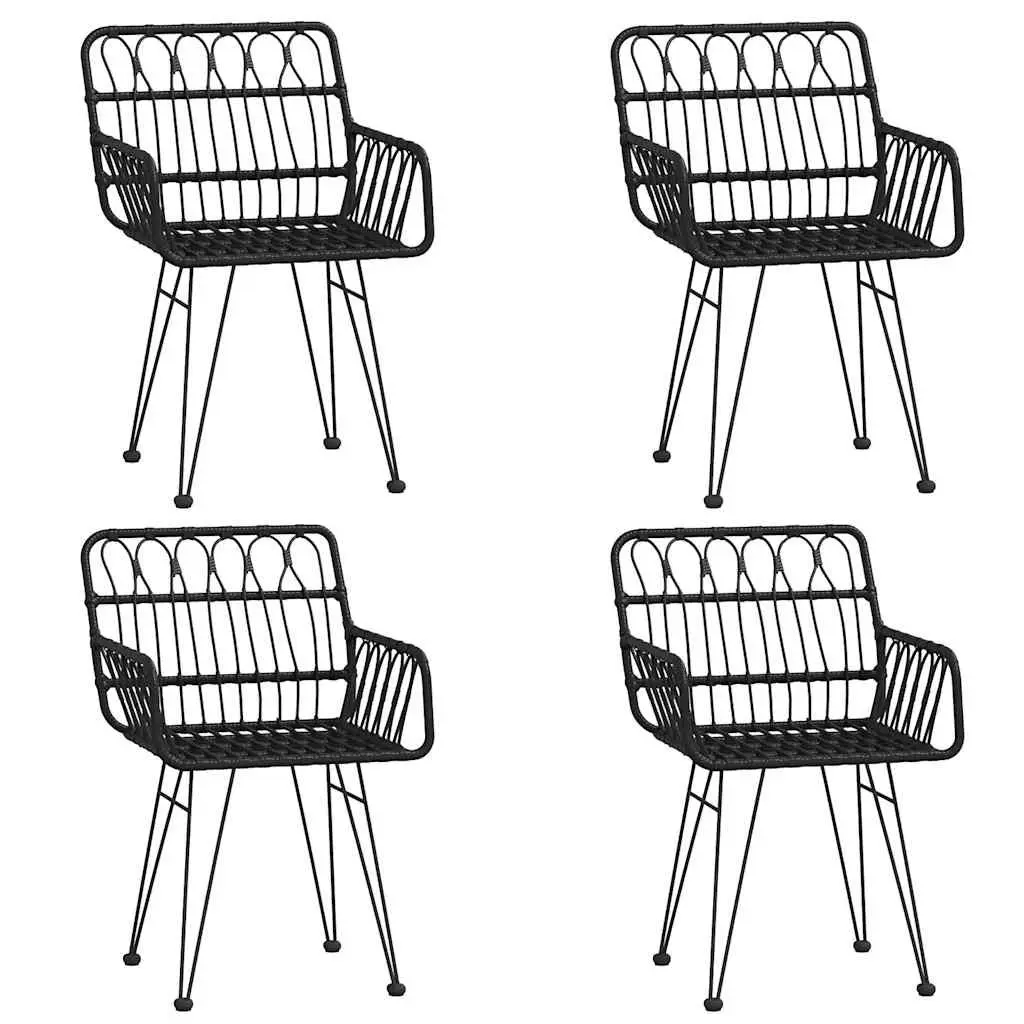 5 Piece Garden Dining Set Black Rattan Chairs Tempered Glass Table