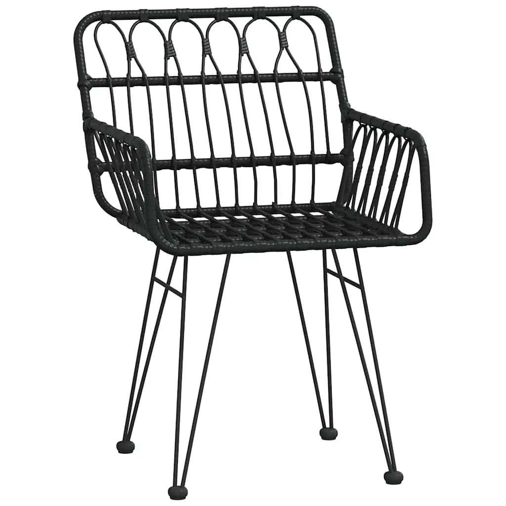 5 Piece Garden Dining Set Black Rattan Chairs Tempered Glass Table