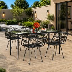 5 Piece Garden Dining Set Outdoor Patio Furniture Black Rattan Chairs Table