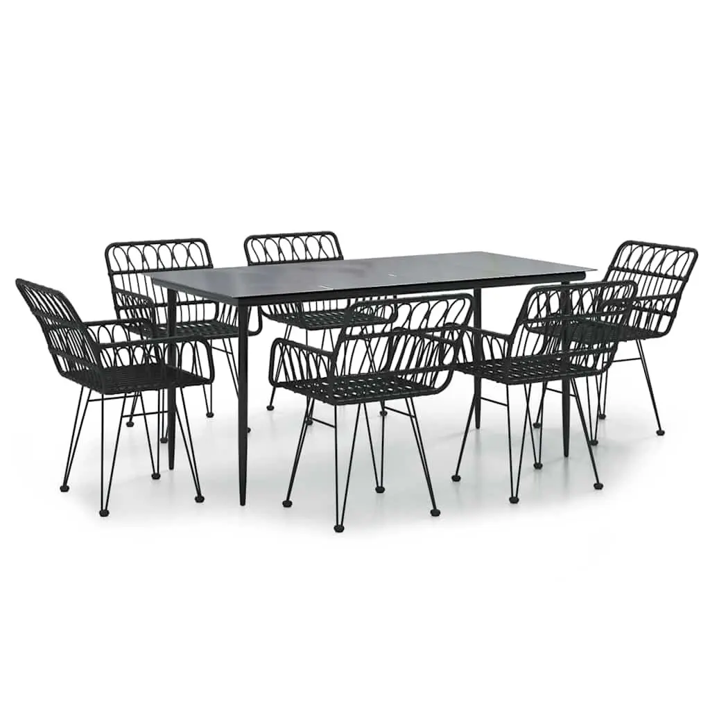 Outdoor Patio Furniture Set Black 7 Piece Dining Set with Table and Chairs