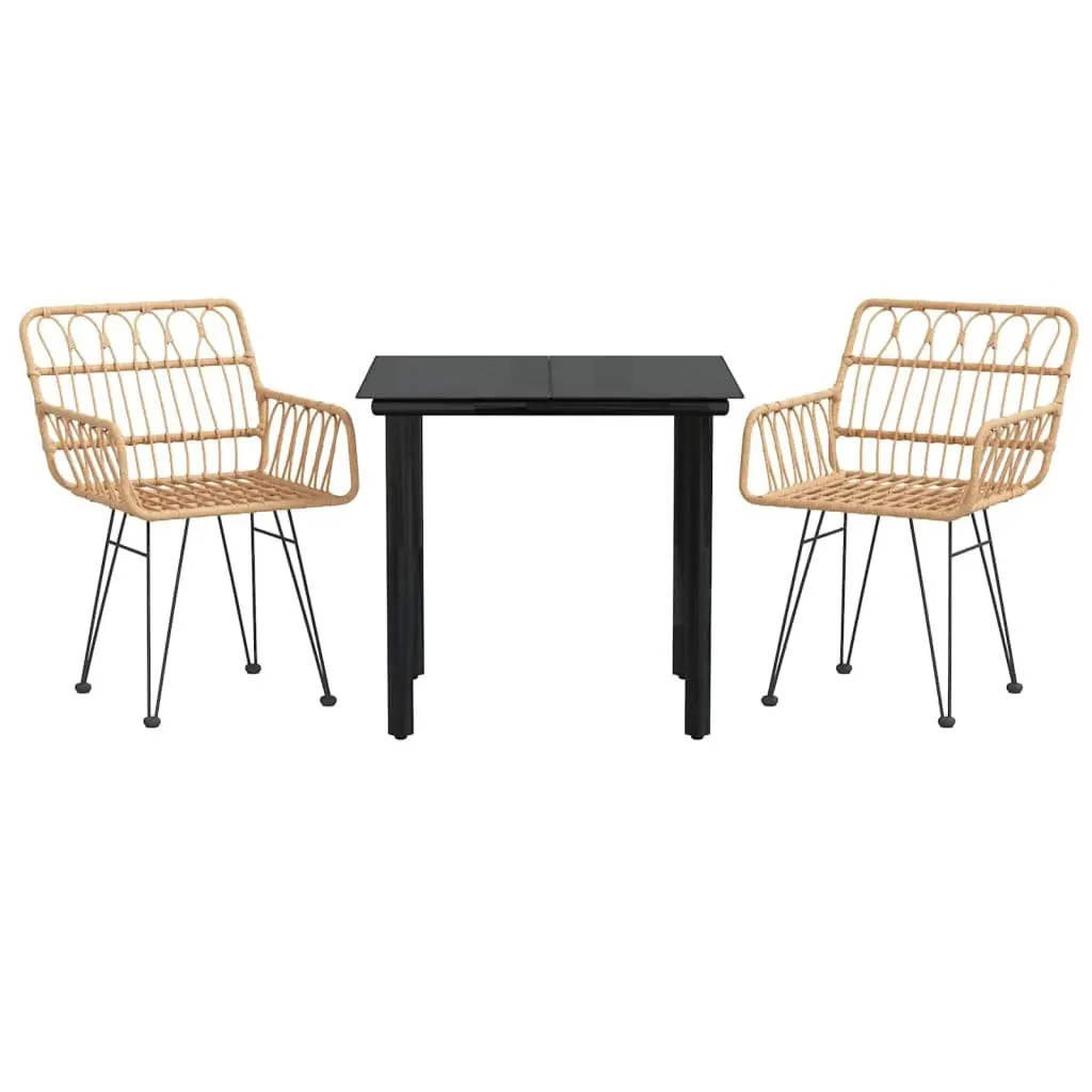 Garden Dining Set 3 Piece Outdoor Furniture Rattan Chairs Table Brown