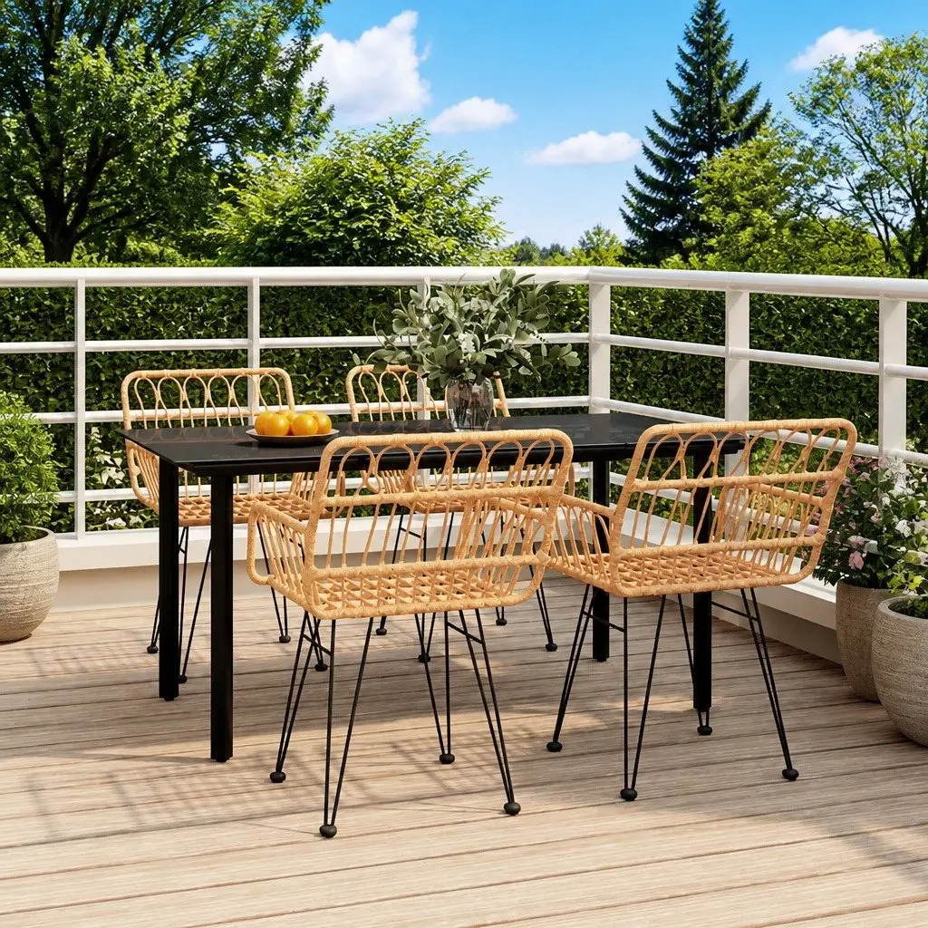 5 Piece Garden Dining Set Brown Poly Rattan Table Chairs