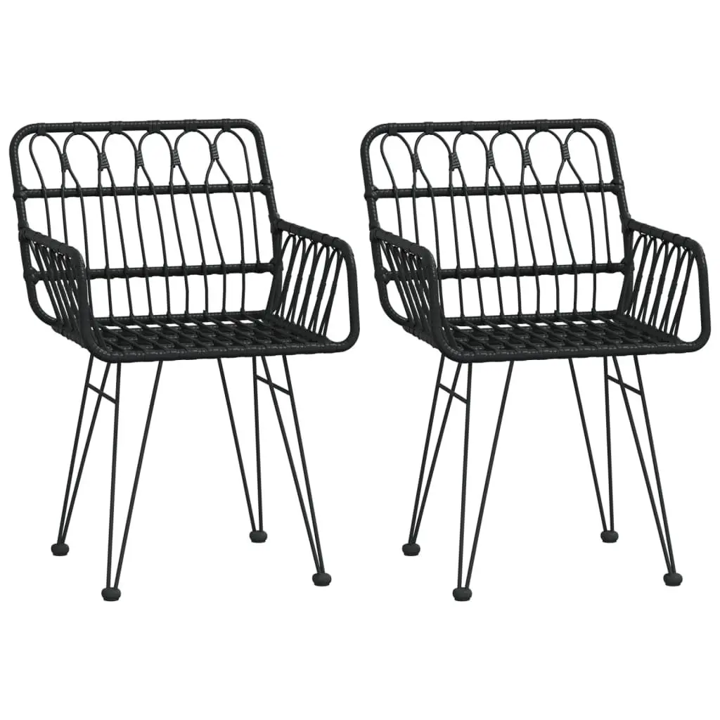 3 Piece Patio Furniture Set Black Poly Rattan Dining Chairs Table Outdoor Garden