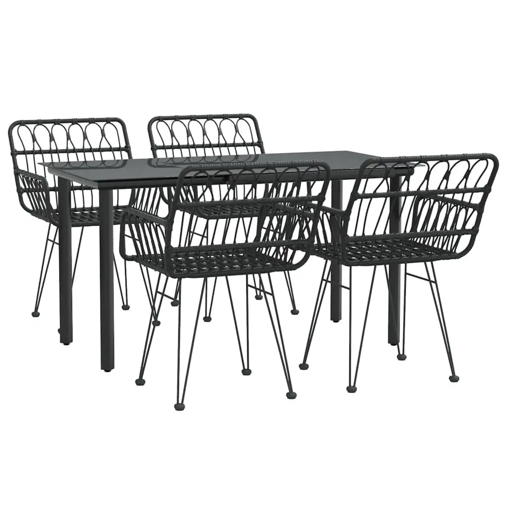 5 Piece Outdoor Dining Set Black Rattan Patio Chairs Glass Table Durable Furniture