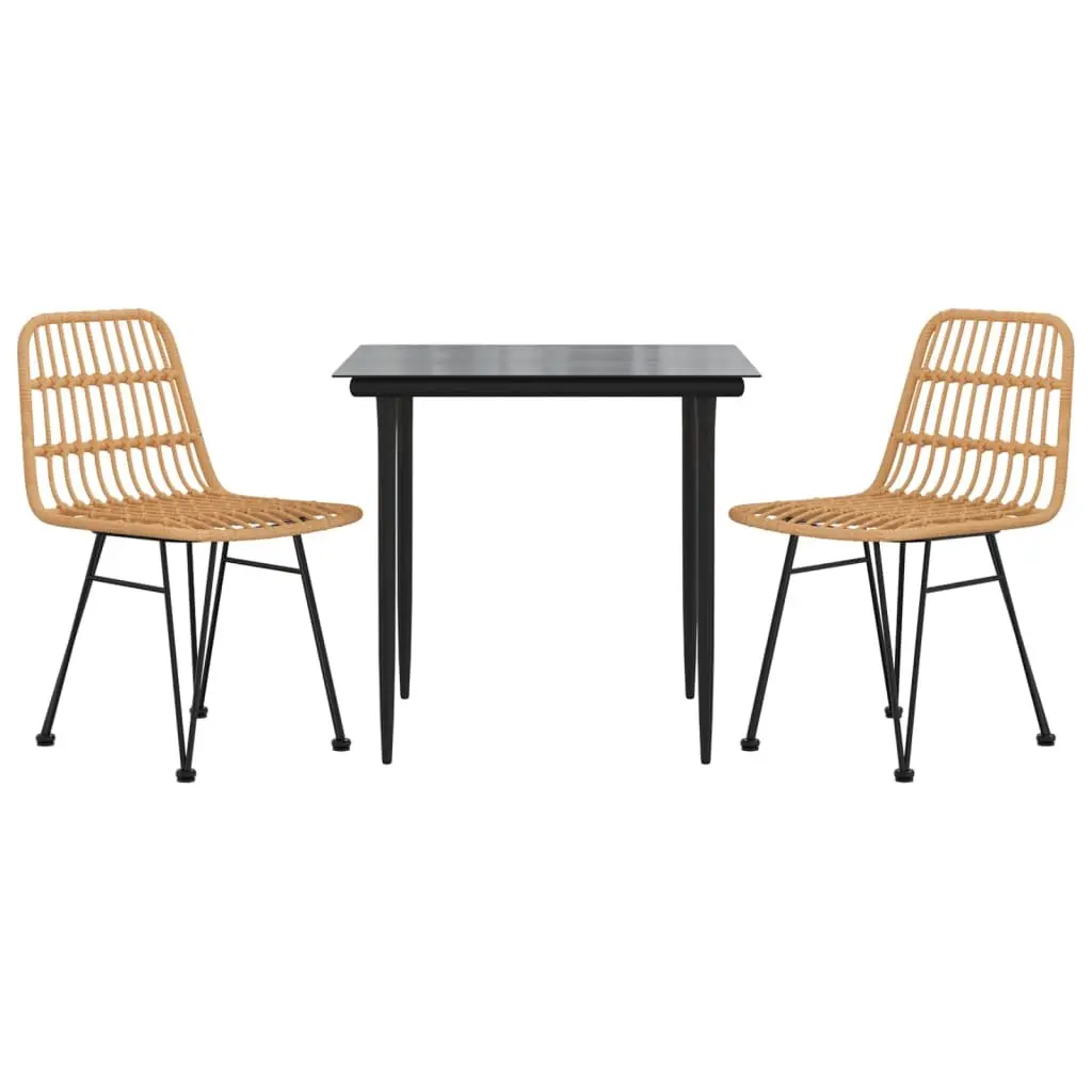 Garden Dining Set 3 Piece Outdoor Furniture Brown PE Rattan Steel Frame