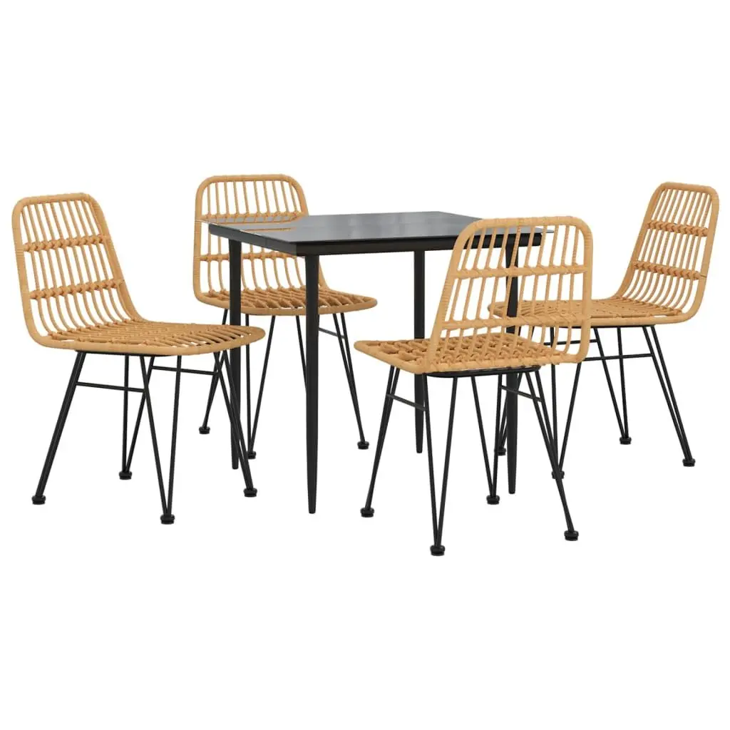 Garden Dining Set Brown Rattan 5 Piece Outdoor Patio Table Chairs