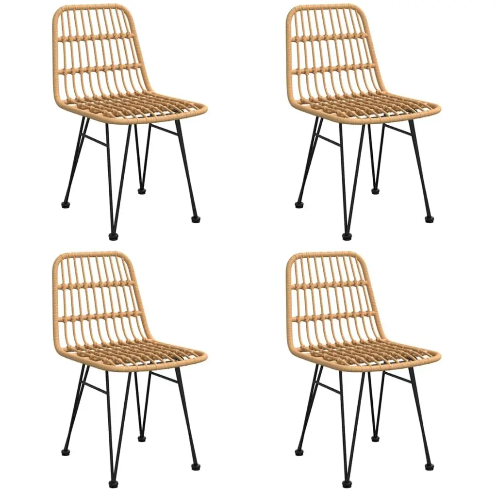 Outdoor Dining Set 5 Piece Poly Rattan Brown Patio Furniture Tempered Glass Table
