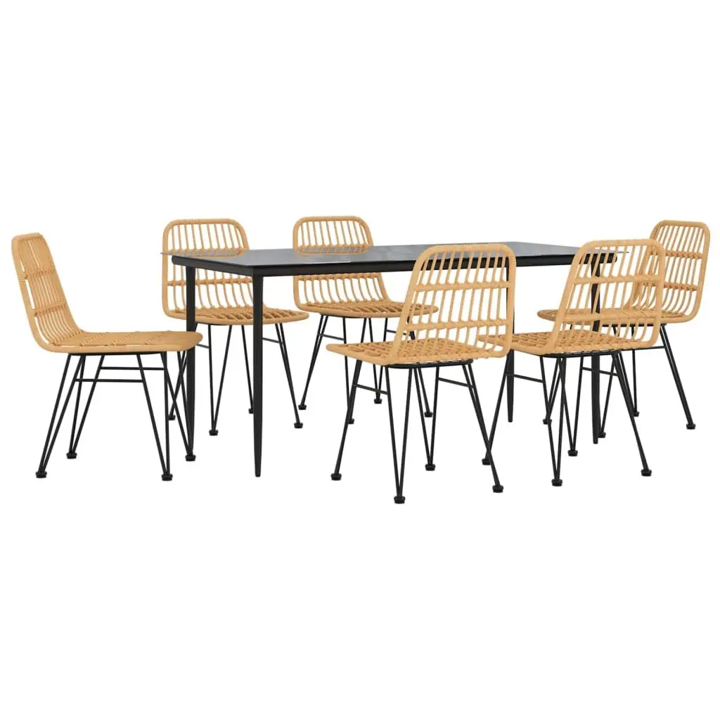 7 Piece Garden Dining Set Durable Poly Rattan Steel Frame Brown