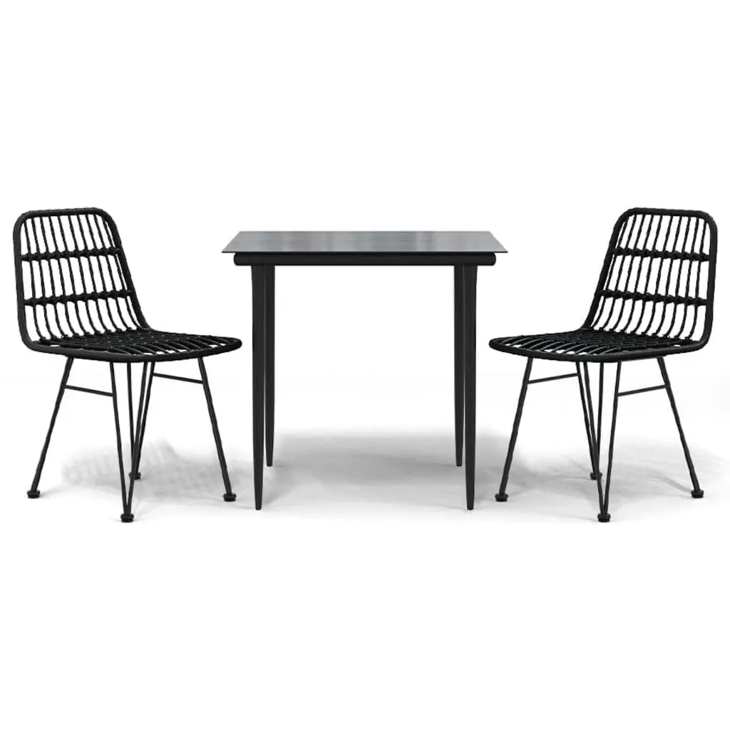 Outdoor Dining Set 3 Piece Black PE Rattan Garden Furniture
