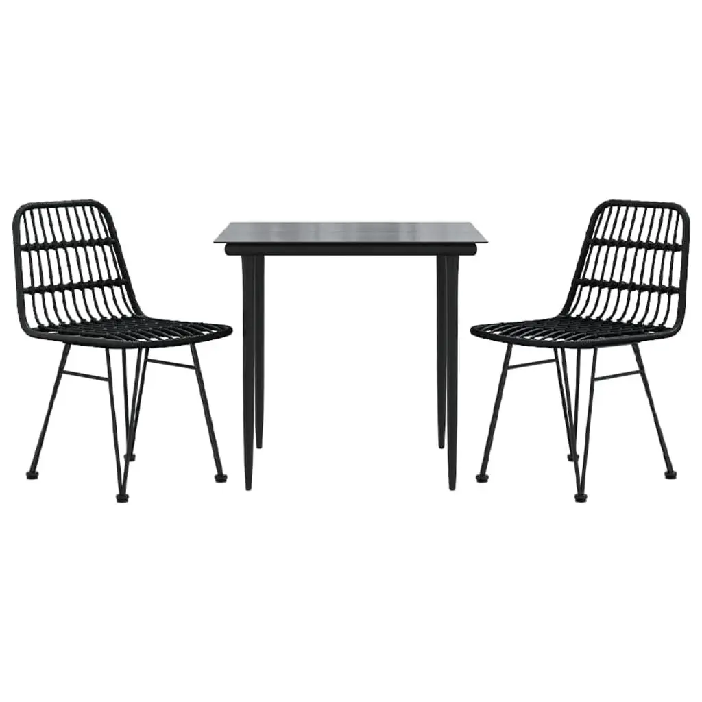 Outdoor Dining Set 3 Piece Black PE Rattan Garden Furniture