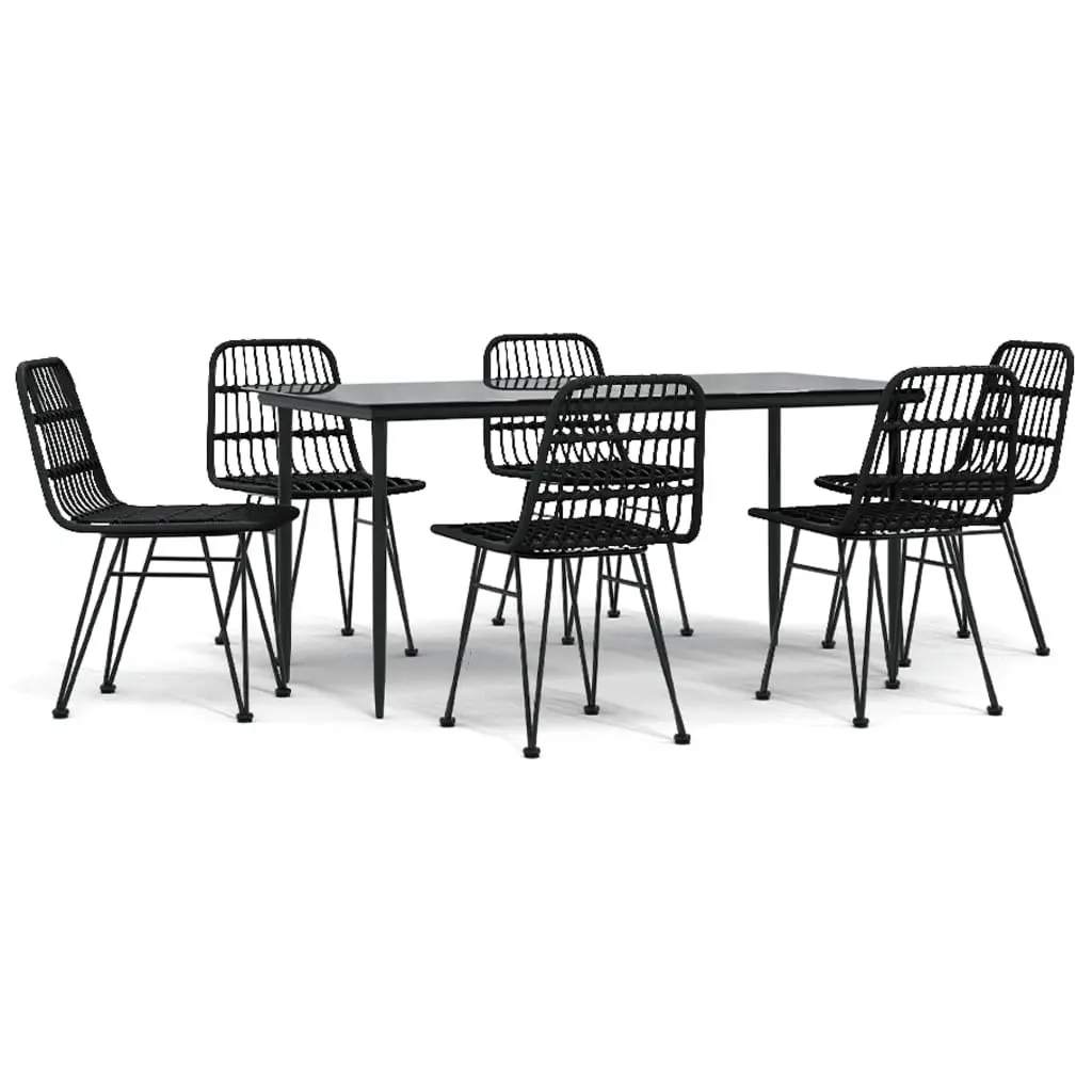 Outdoor Dining Set 7 Piece Black Poly Rattan Table and Chairs for Patio Garden