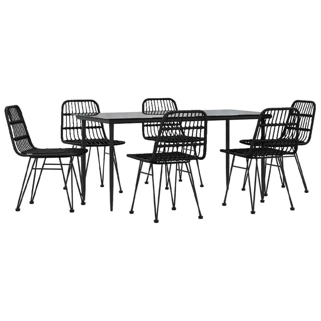 Outdoor Dining Set 7 Piece Black Poly Rattan Table and Chairs for Patio Garden