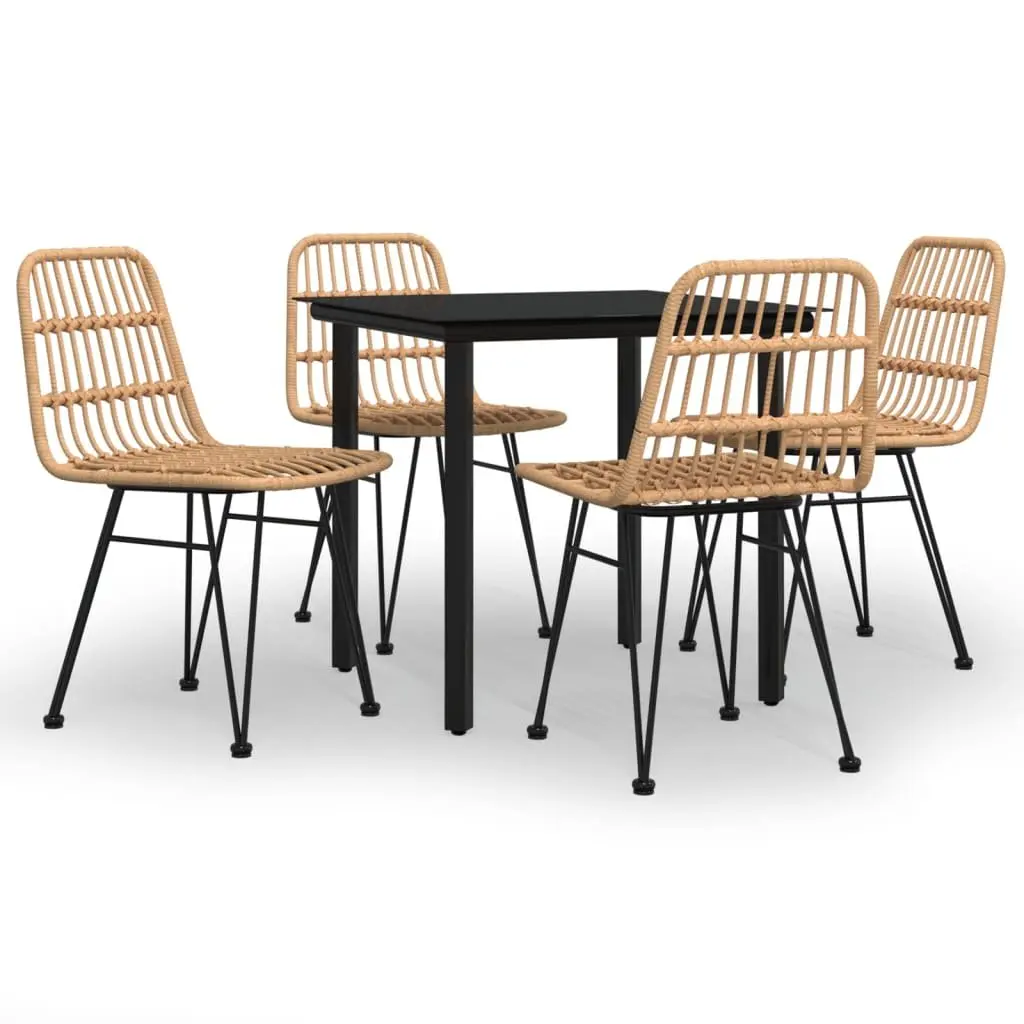 Garden Dining Set Brown PE Rattan 5 Piece Outdoor Furniture Table Chairs