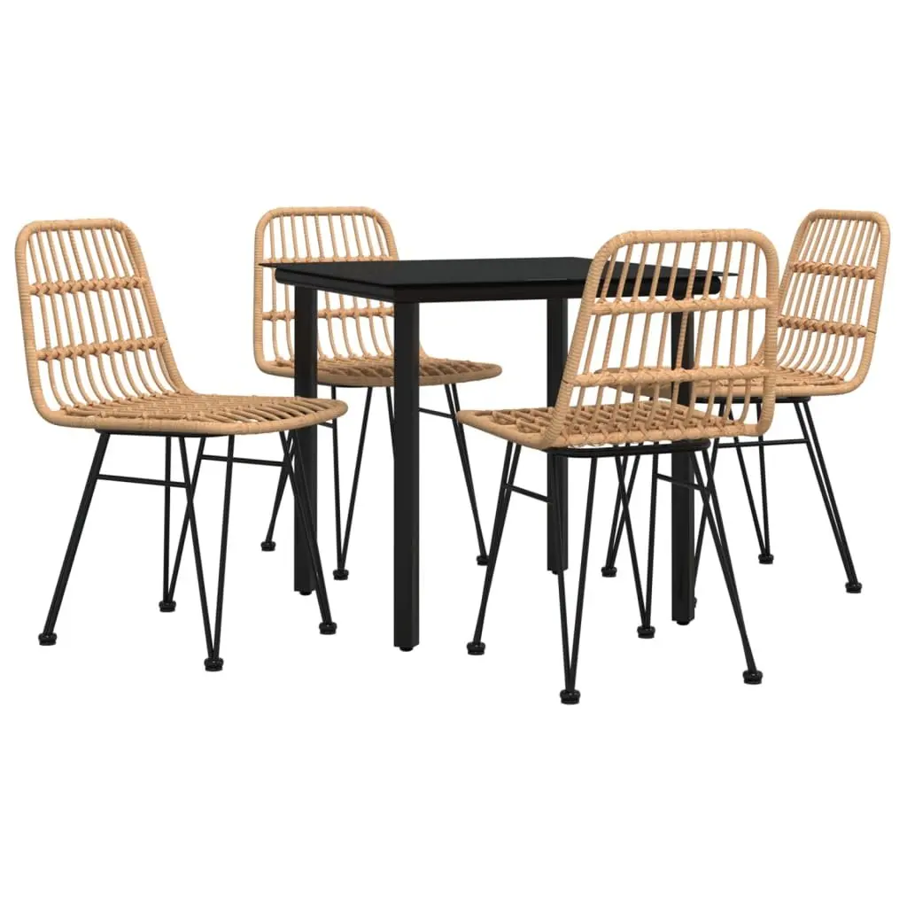 Garden Dining Set Brown PE Rattan 5 Piece Outdoor Furniture Table Chairs