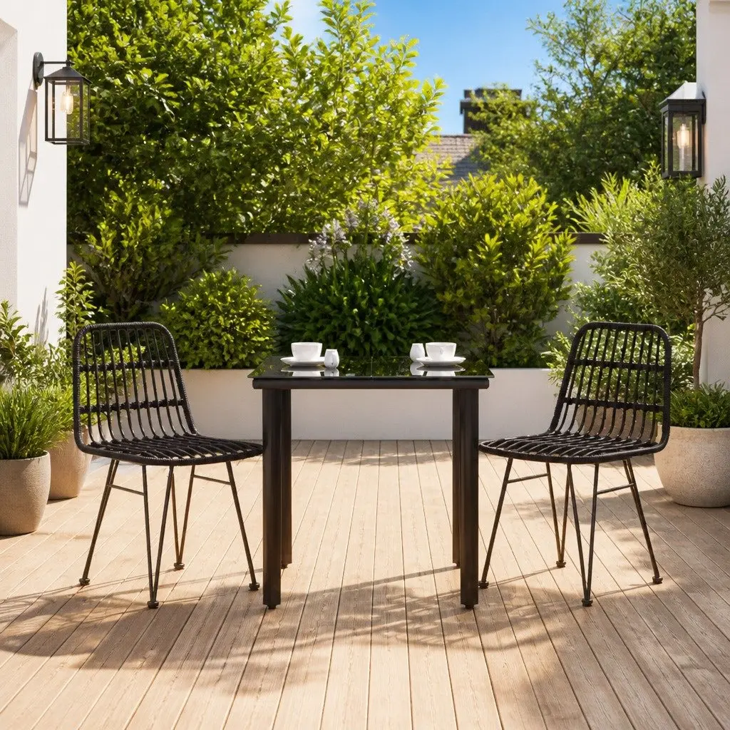 Outdoor Dining Set Black 3 Piece Garden Patio Furniture Table Chairs