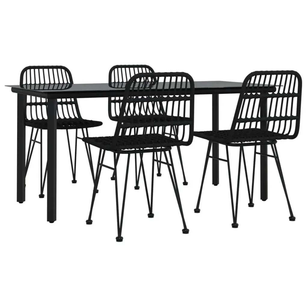 5 Piece Outdoor Garden Dining Set Black Poly Rattan Table Chairs