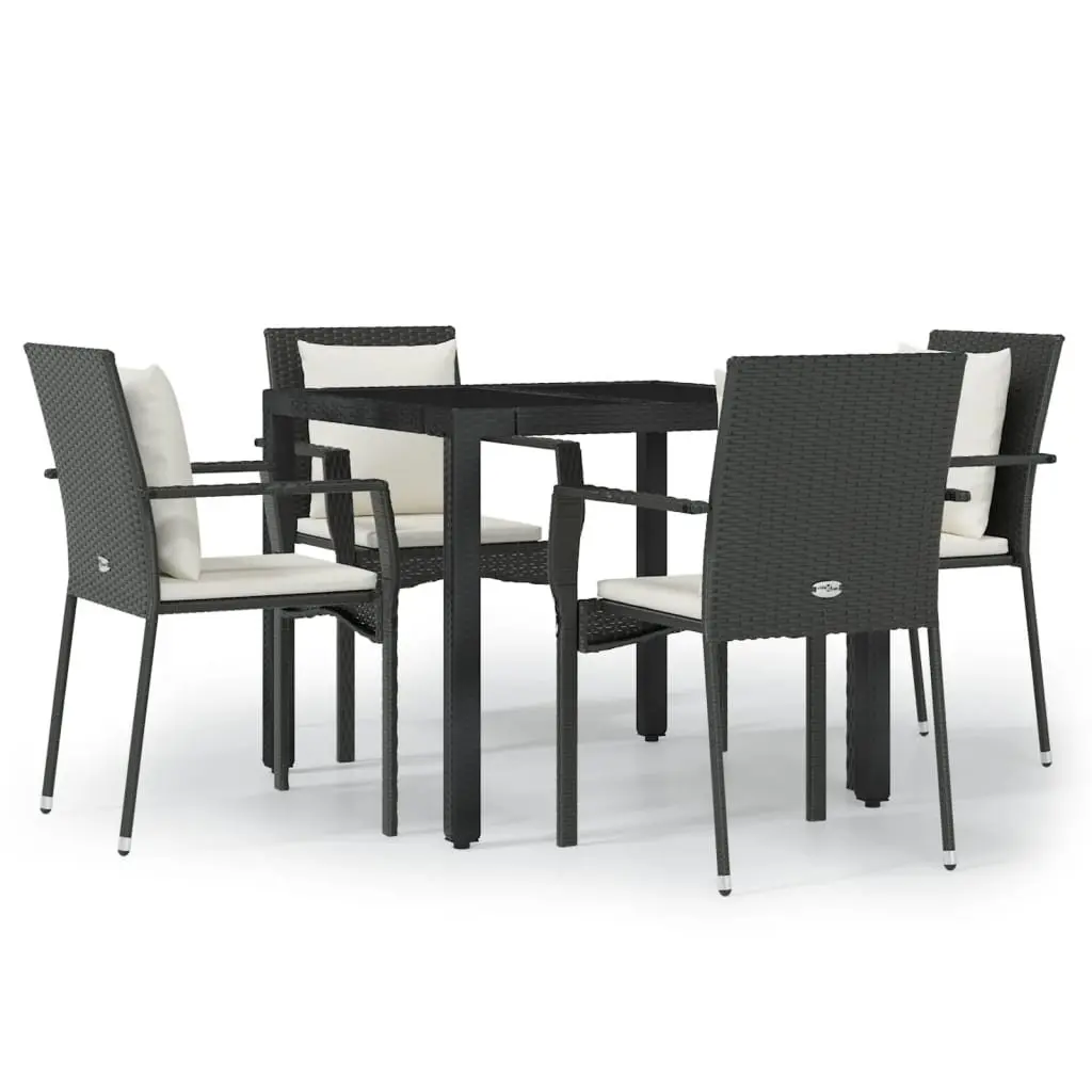 5 Piece Garden Furniture Set Outdoor Dining Black Poly Rattan Table with Cushions