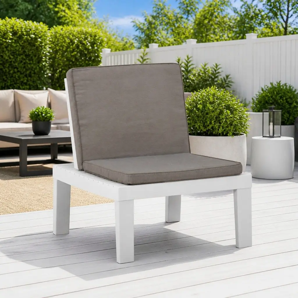 Outdoor Lounge Chair with Cushion Lightweight Garden Seating White Relaxation