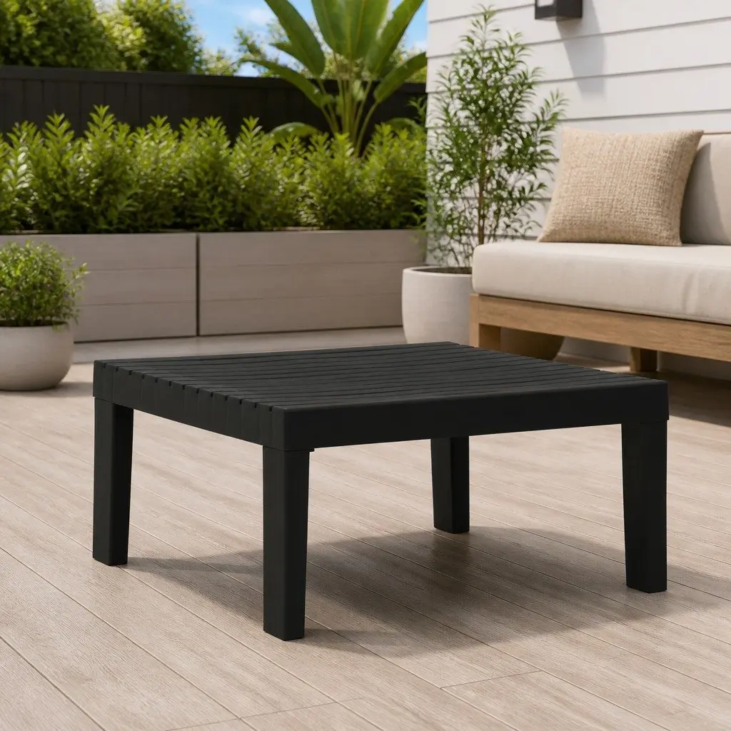 Garden Lounge Table Lightweight Portable Grey Plastic Outdoor Furniture