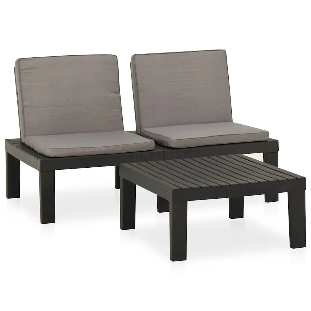 2 Piece Grey Garden Lounge Set Cushioned Seating with Table