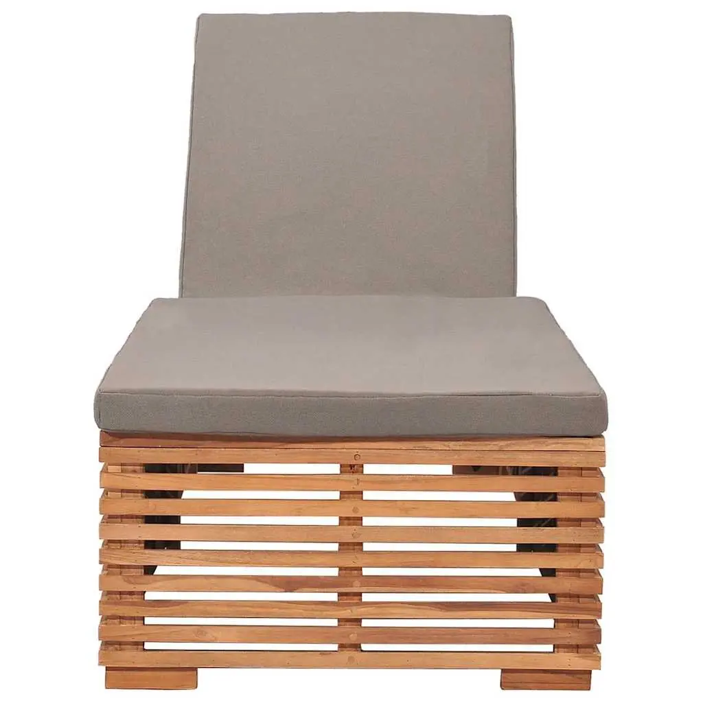 Sun Lounger Outdoor Garden Reclining Chair Teak Wood with Grey Cushion