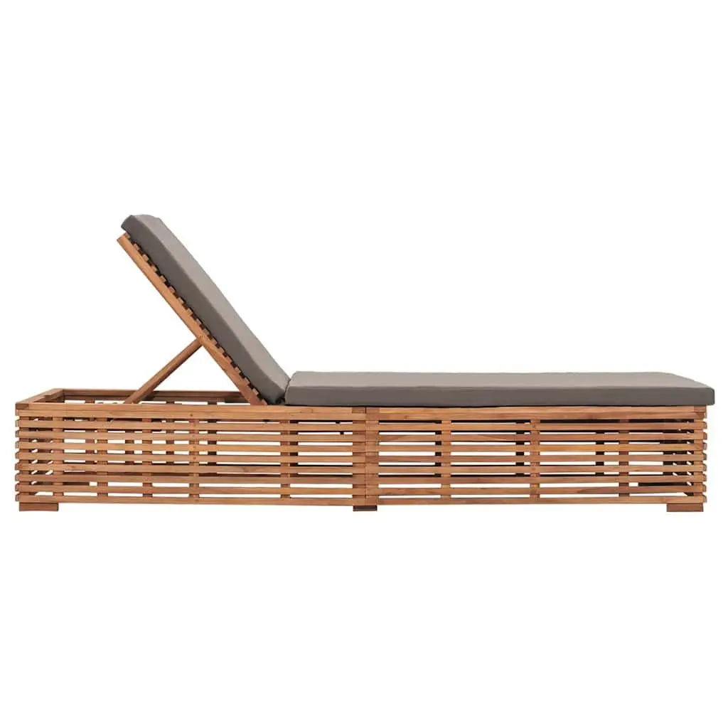 Sun Lounger Outdoor Garden Reclining Chair Teak Wood with Grey Cushion