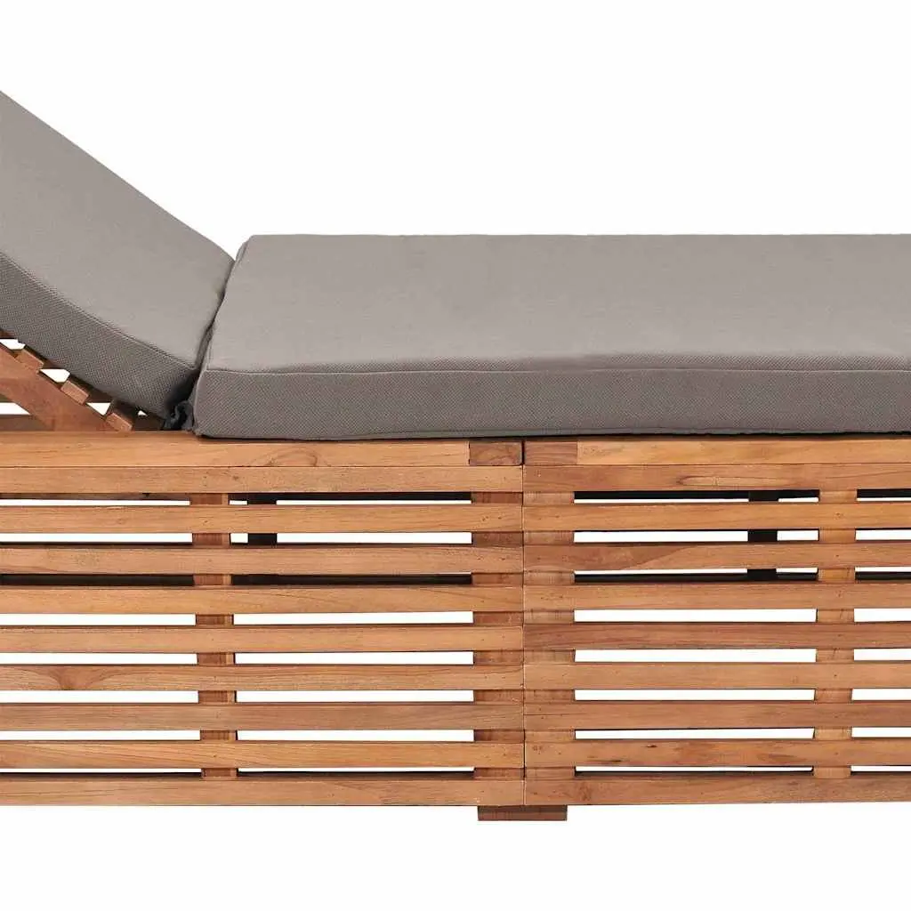 Sun Lounger Outdoor Garden Reclining Chair Teak Wood with Grey Cushion