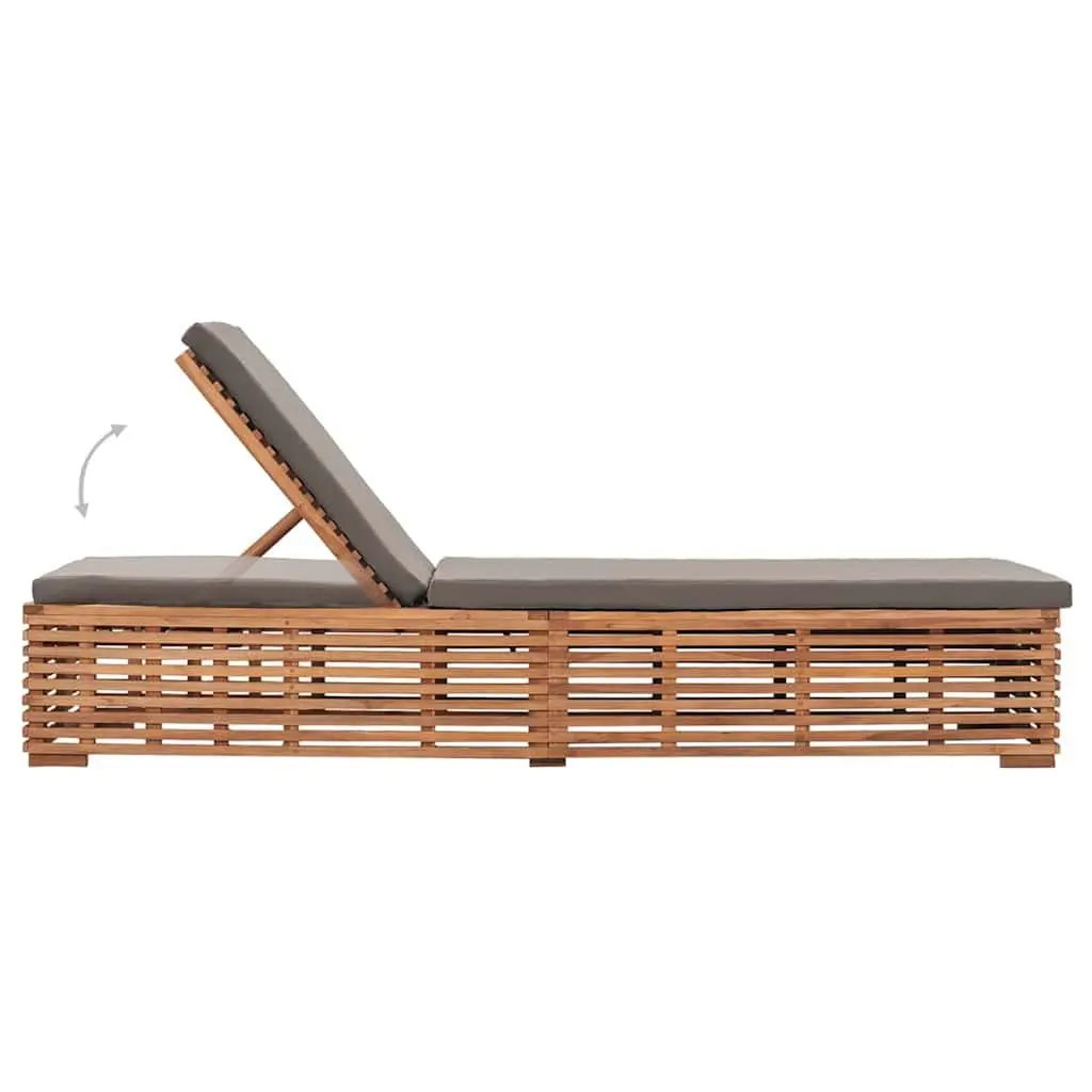 Sun Lounger Outdoor Garden Reclining Chair Teak Wood with Grey Cushion
