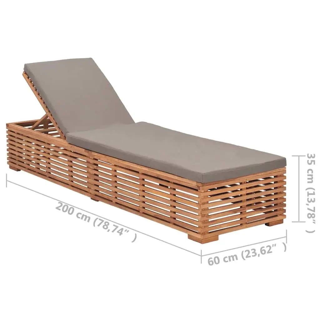 Sun Lounger Outdoor Garden Reclining Chair Teak Wood with Grey Cushion
