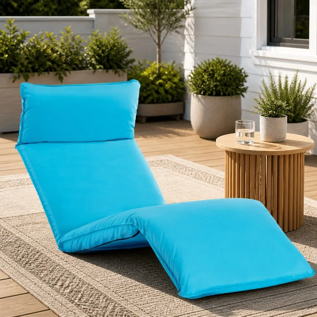 Adjustable 5-Level Foldable Sunlounger Blue 600D Oxford Fabric Garden and Beach Relaxation Chair