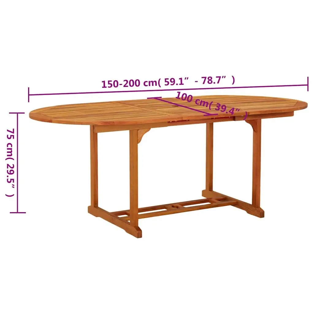Extendable Garden Table Solid Eucalyptus Wood Outdoor Dining Brown 200 x 100 x 75 cm