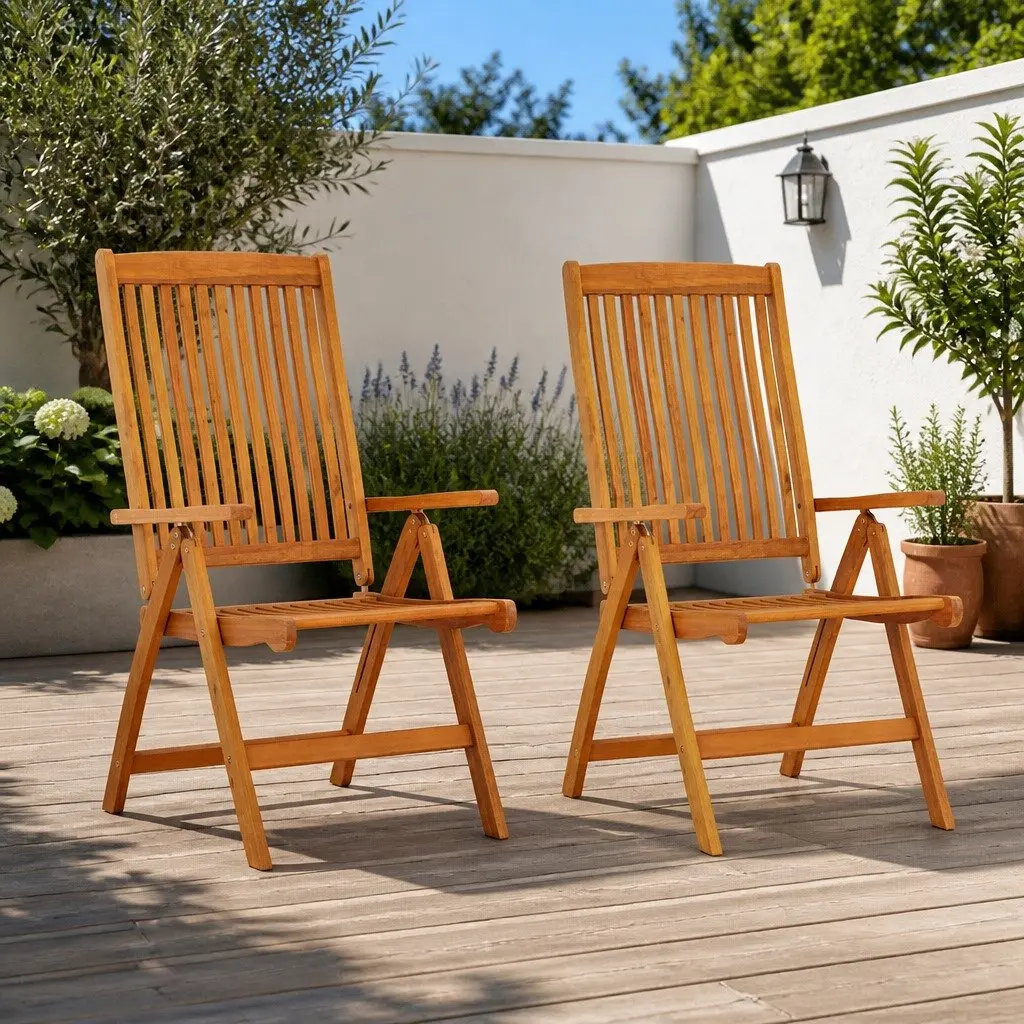 Folding Garden Chairs 2 pcs Solid Wood Eucalyptus Outdoor Seating Brown