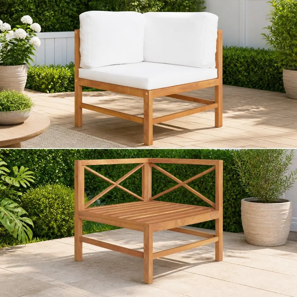 Teak Wood Corner Lounge Sofa for Outdoor Garden with Cream Cushions