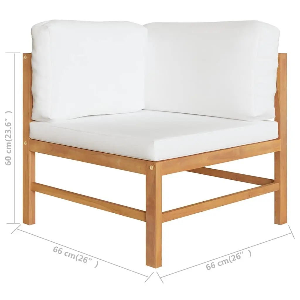 Teak Wood Corner Lounge Sofa for Outdoor Garden with Cream Cushions